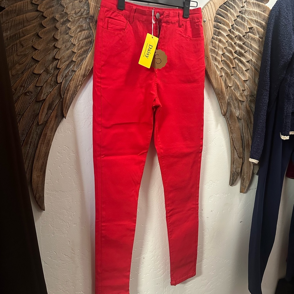 Daisy Red Women's High-Waist Skinny Pants